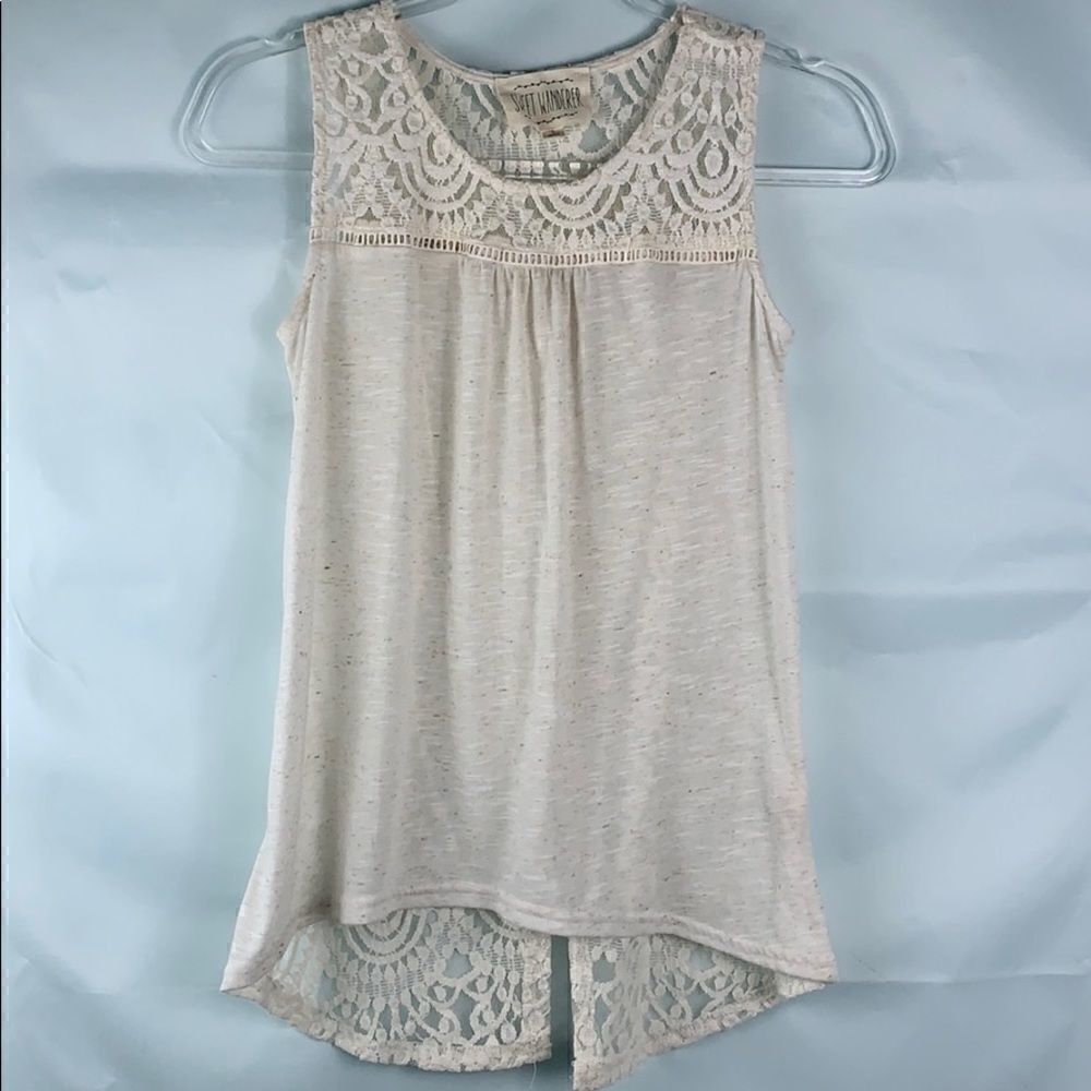 Sweet Wanderer cream and lace split back top